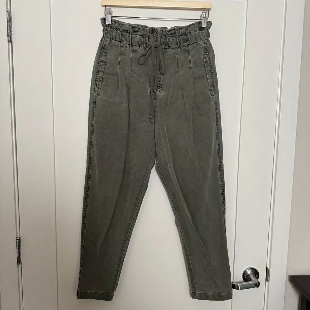 Free People Margate Pleated Trouser Pants Womens Sz XS Gray Button Fly Boho